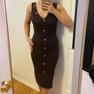 H&M brown midi dress with buttons